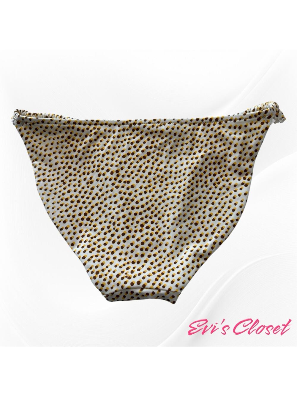 Aerie Bikini Bottom Women Sz XS Cream Yellow Brown Dot Pattern Ruffle  NWT